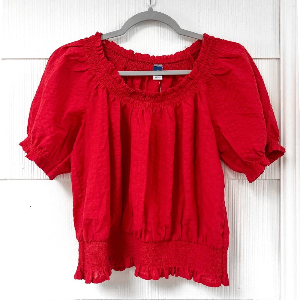 Old Navy Smocked Seersucker Puff-Sleeve Top